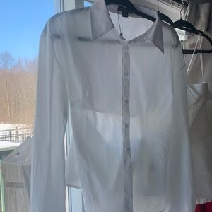 Classic White Womens Button -Up Dress Shirt with Tie back